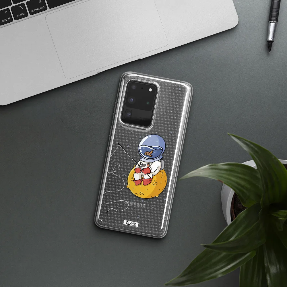 a cartoon of an astronaut sitting on a moon Samsung S20 Ultra Clear TPU Case