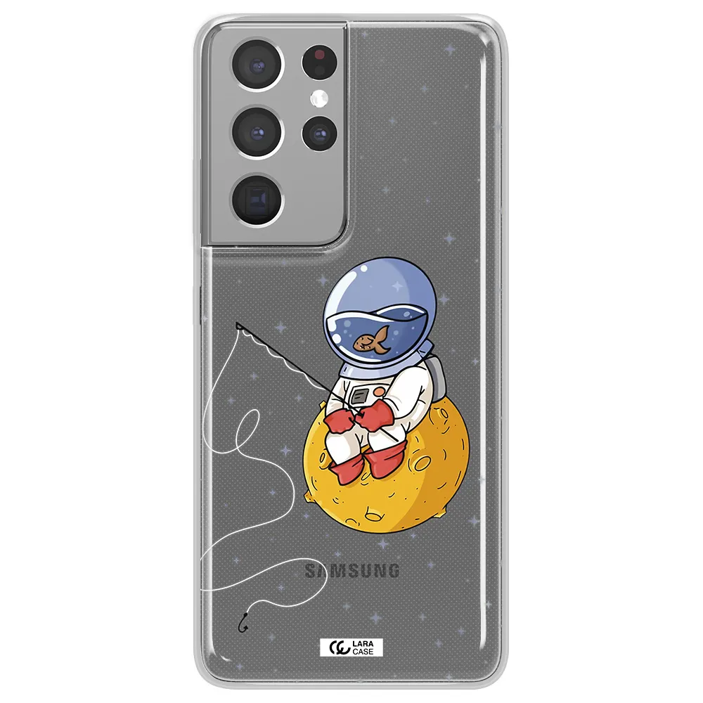 a cartoon of an astronaut sitting on a moon Samsung S21 Ultra Clear TPU Case