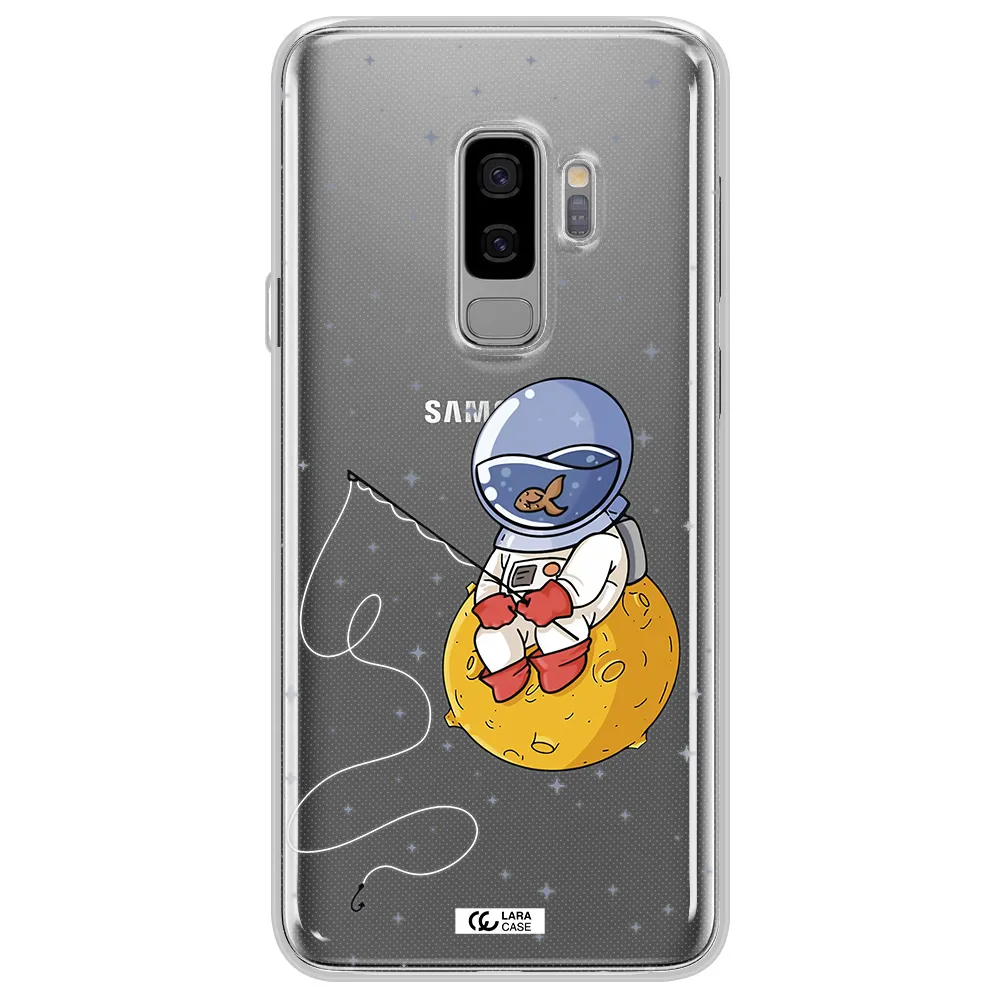 a cartoon of an astronaut sitting on a moon Samsung S9 Plus Clear TPU Case
