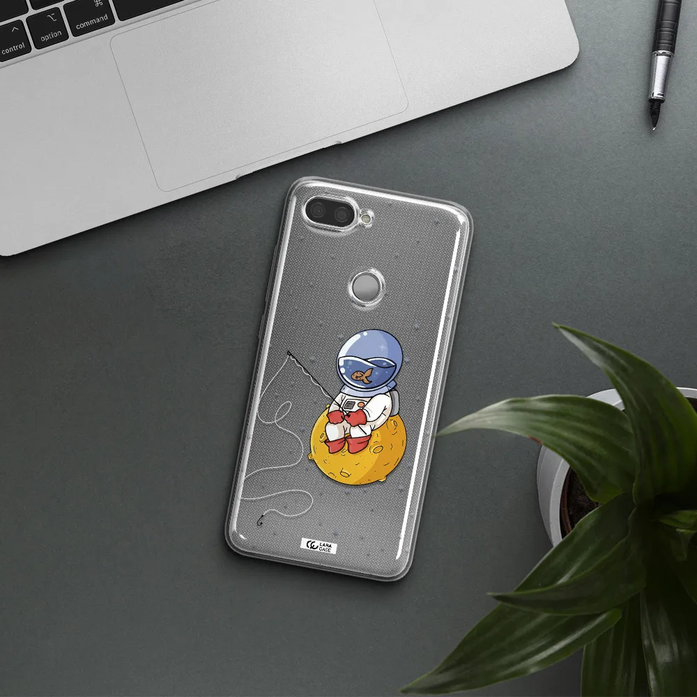 a cartoon of an astronaut sitting on a moon Xiaomi Mi 8 Lite Clear TPU Case