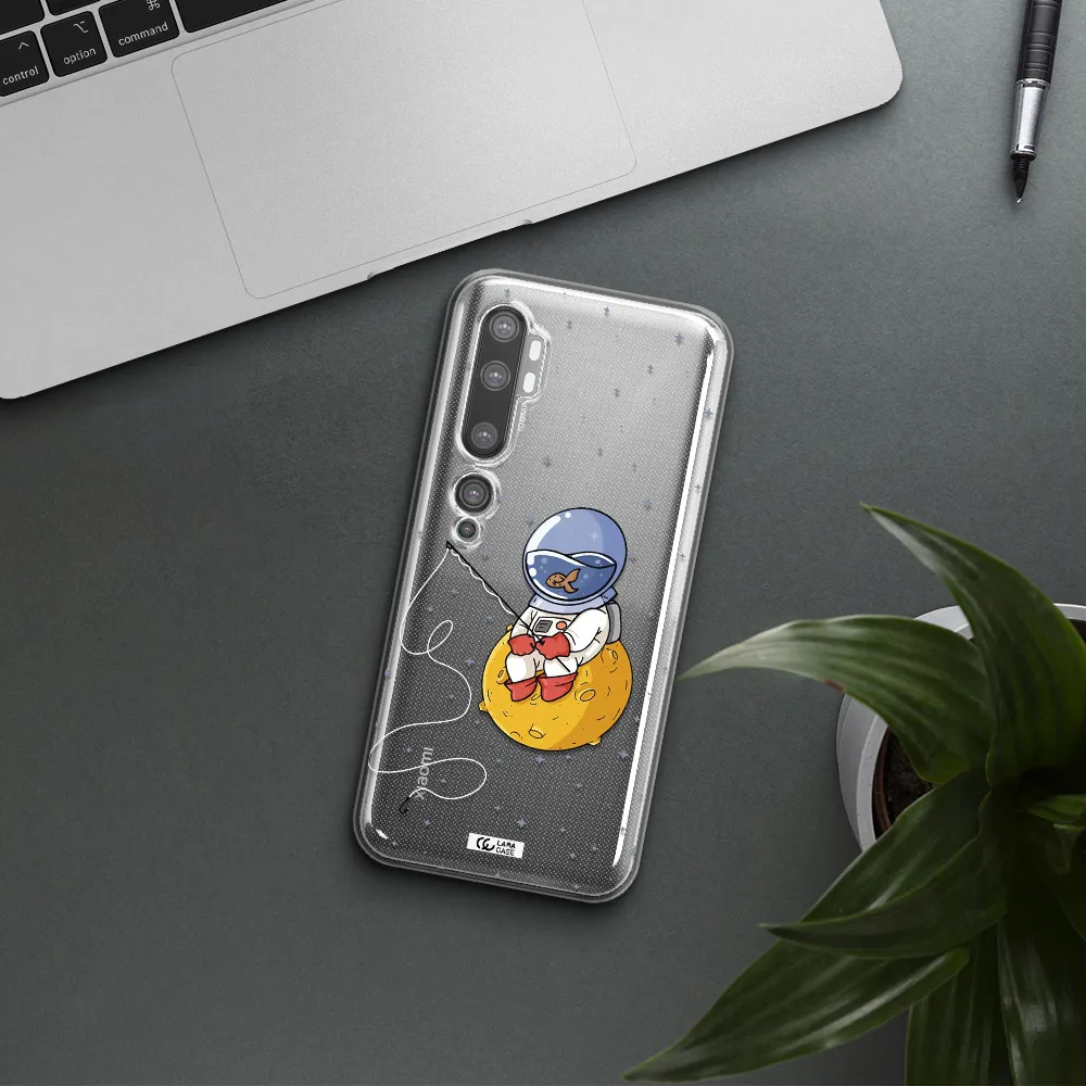 a cartoon of an astronaut sitting on a moon Xiaomi Mi Note 10 Clear TPU Case