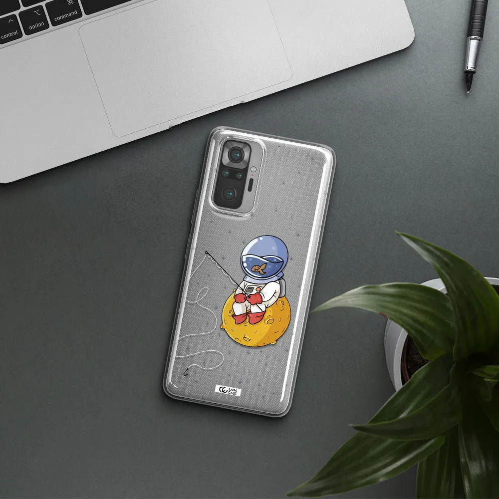 a cartoon of an astronaut sitting on a moon Xiaomi Note 10 Pro Clear TPU Case