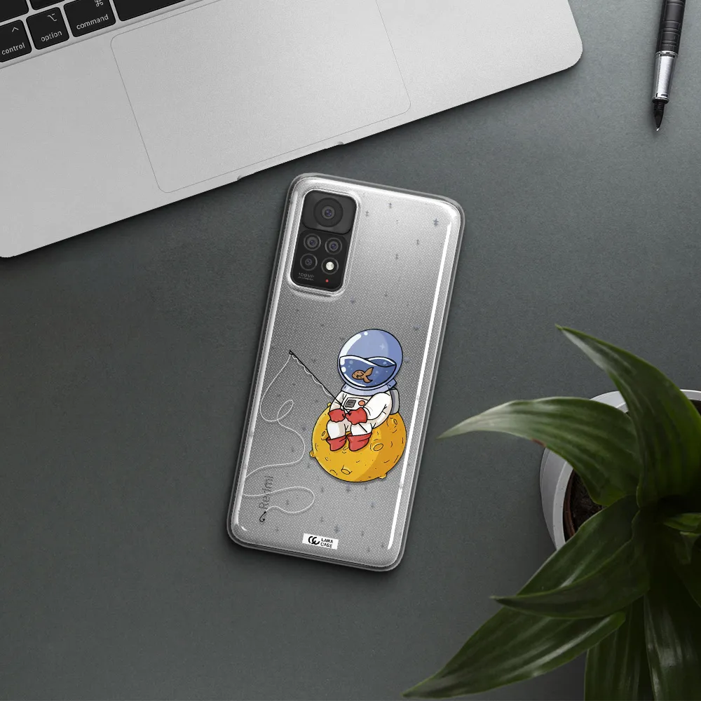 a cartoon of an astronaut sitting on a moon Xiaomi Note 11 Pro Clear TPU Case