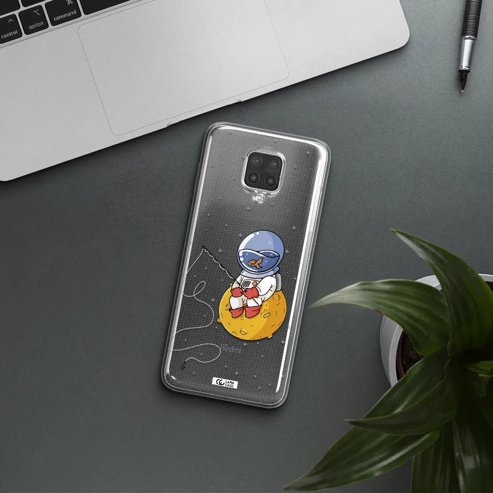 a cartoon of an astronaut sitting on a moon Xiaomi Note 9 Pro Clear TPU Case
