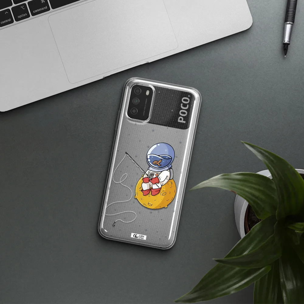 a cartoon of an astronaut sitting on a moon Xiaomi Poco M3 Clear TPU Case