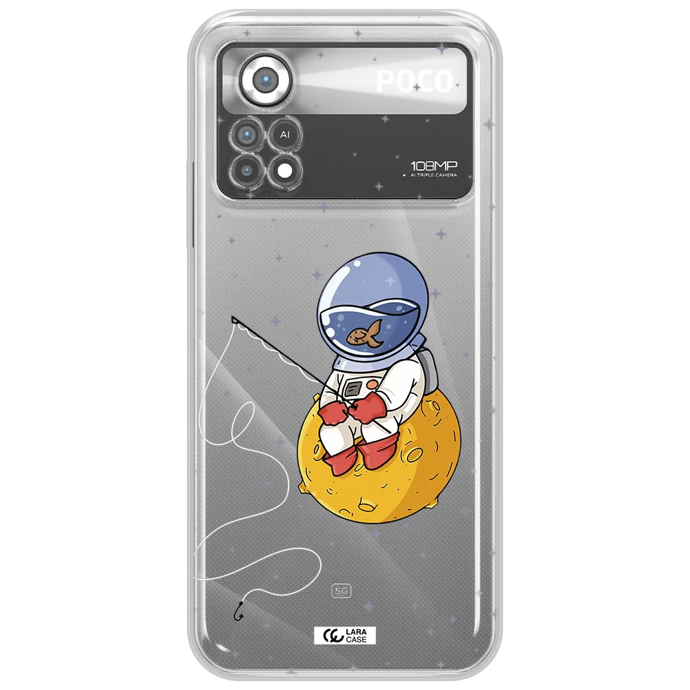 a cartoon of an astronaut sitting on a moon Xiaomi Poco X4 Pro Clear TPU Case