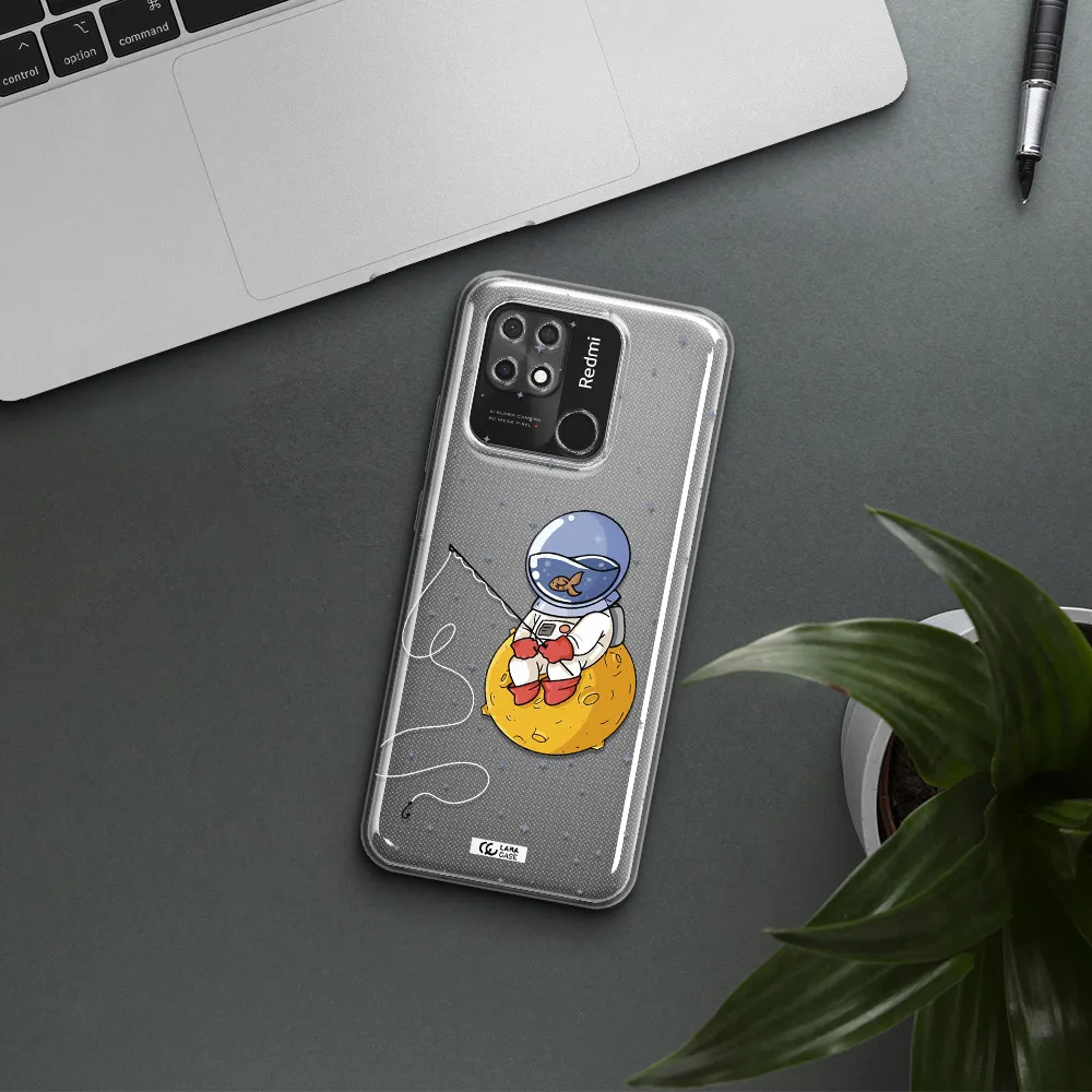 a cartoon of an astronaut sitting on a moon Xiaomi Redmi 10C Clear TPU Case