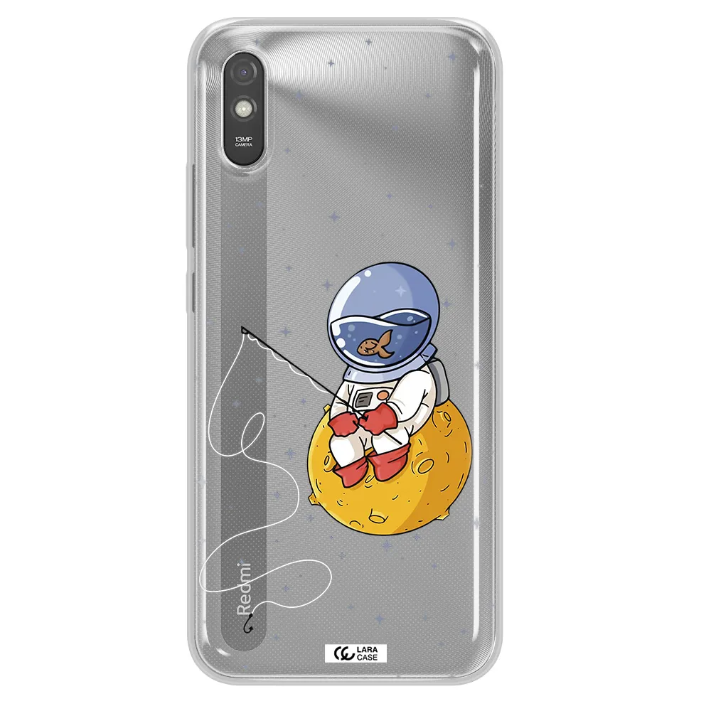 a cartoon of an astronaut sitting on a moon Xiaomi Redmi 9A Clear TPU Case