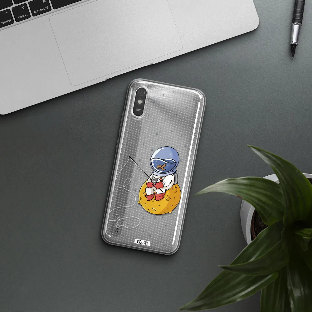 a cartoon of an astronaut sitting on a moon Xiaomi Redmi 9A Clear TPU Case