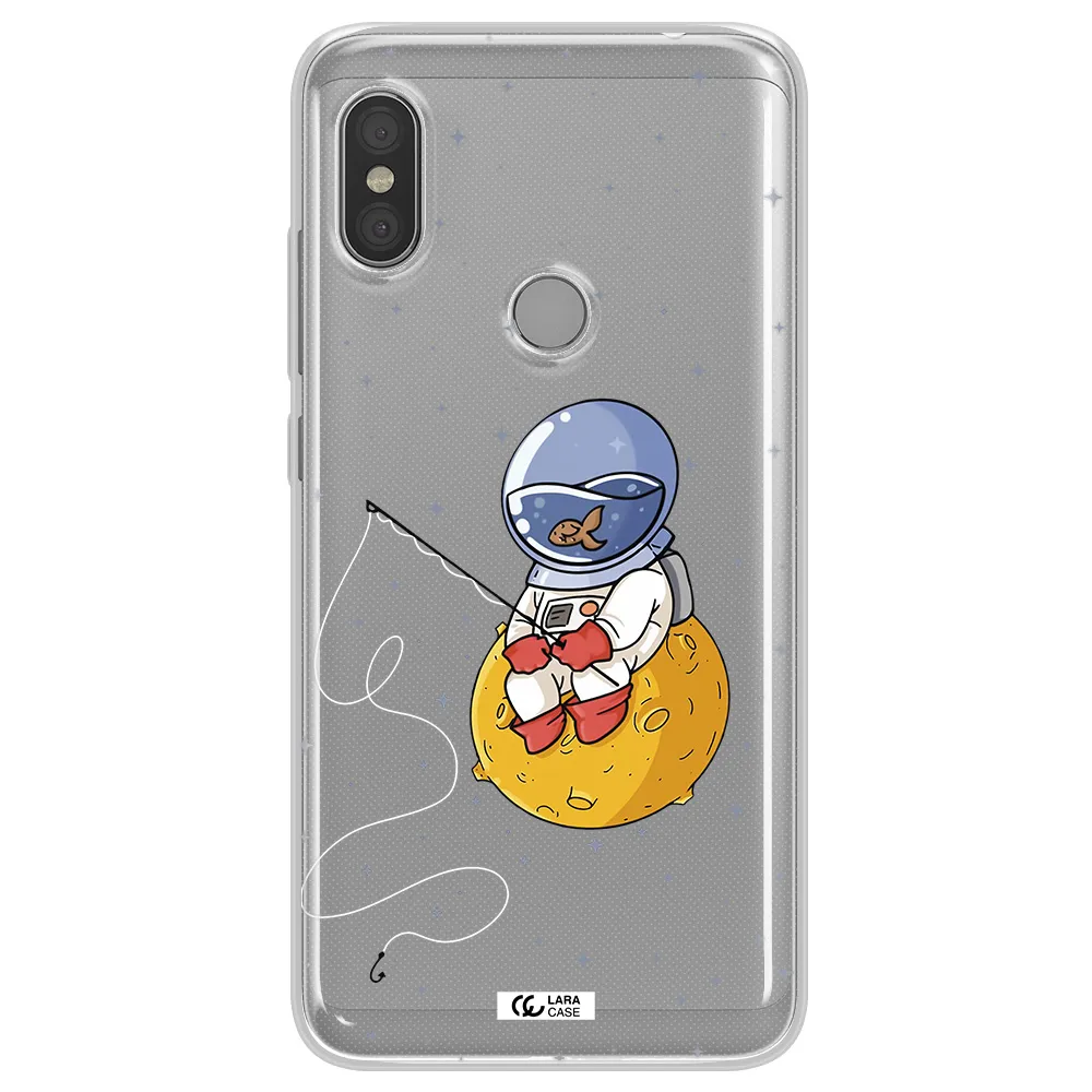 a cartoon of an astronaut sitting on a moon Xiaomi Redmi Note 6 Pro Clear TPU Case