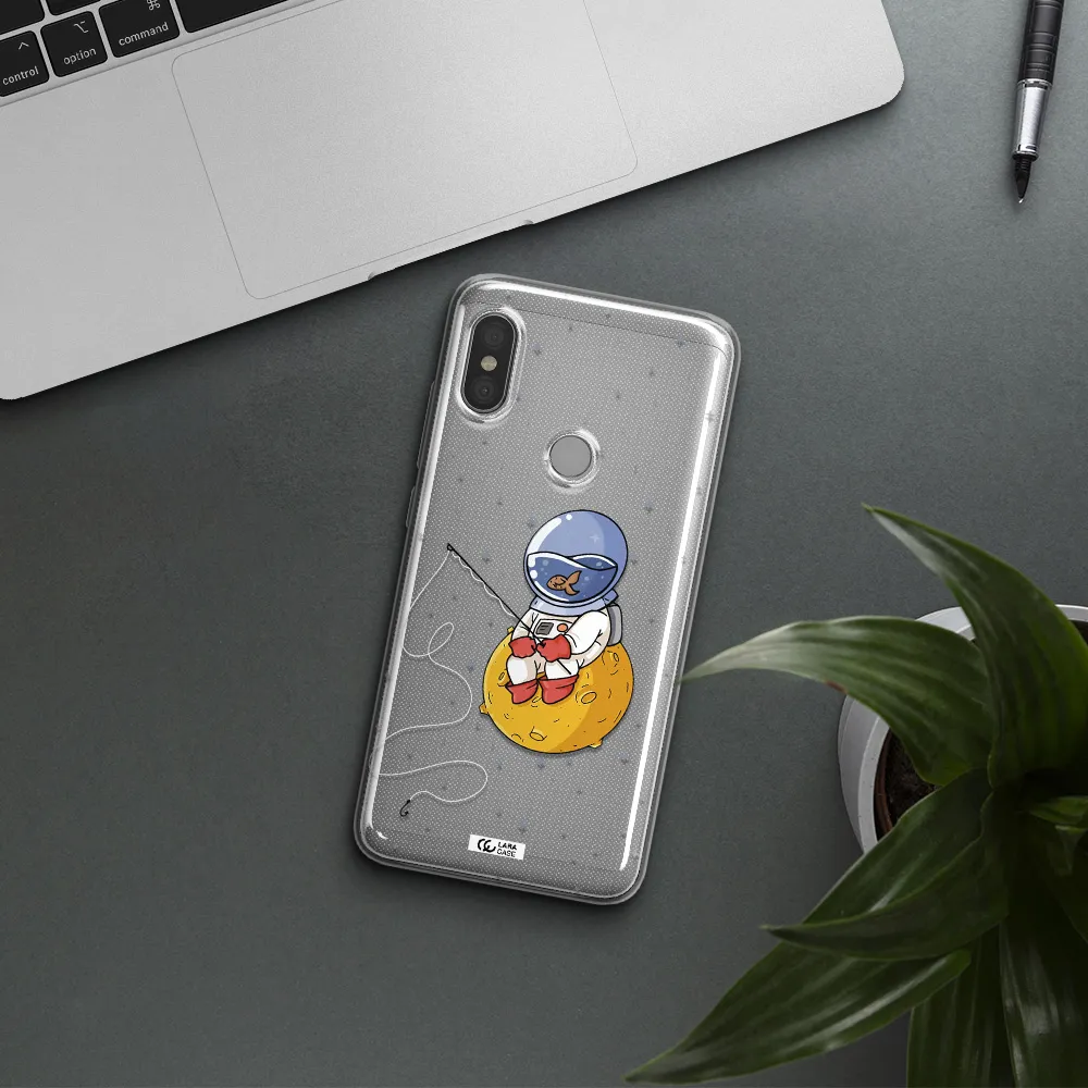 a cartoon of an astronaut sitting on a moon Xiaomi Redmi Note 6 Pro Clear TPU Case