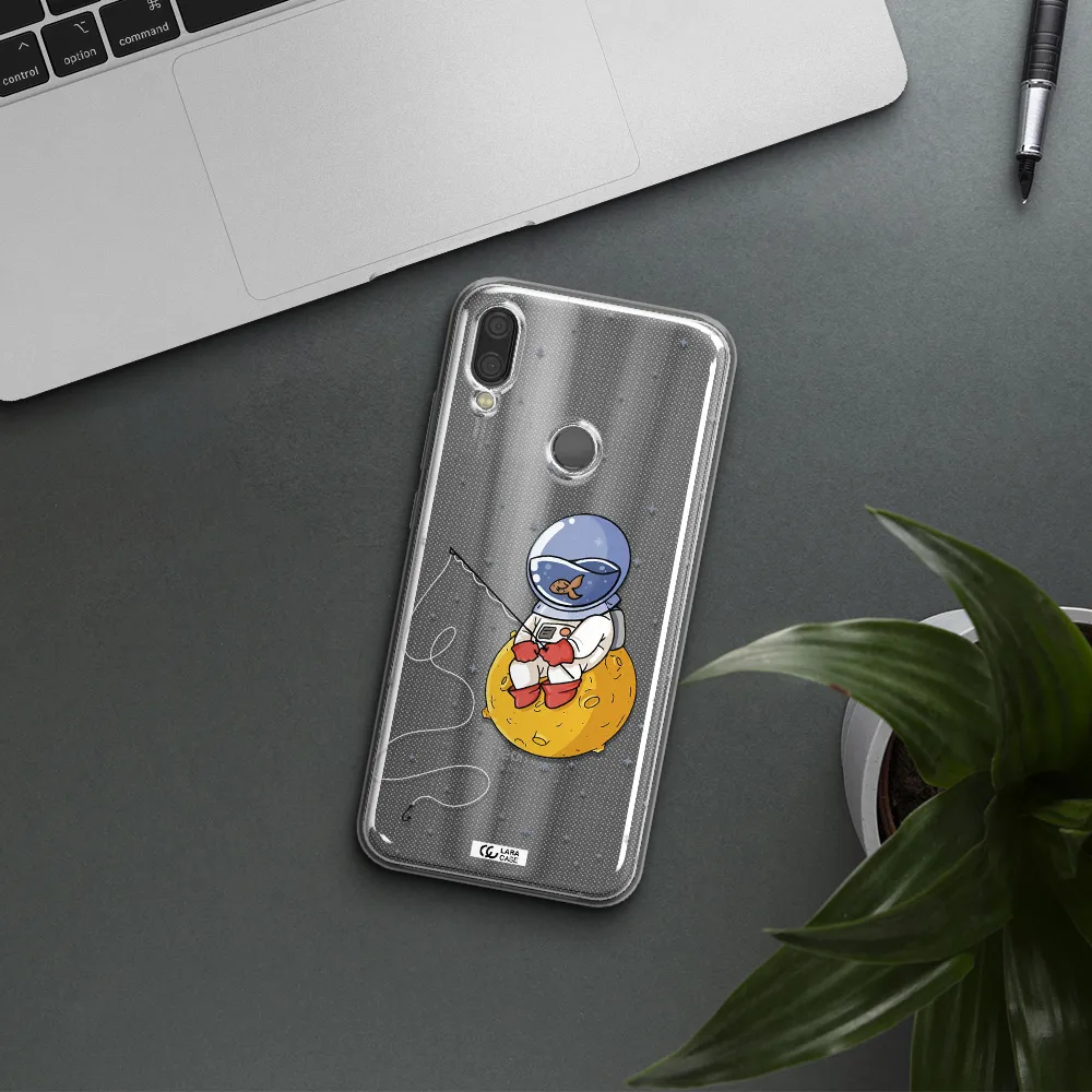 a cartoon of an astronaut sitting on a moon Xiaomi Redmi Note 7 Clear TPU Case