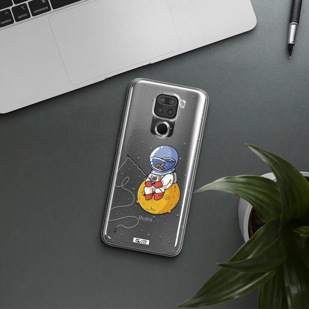 a cartoon of an astronaut sitting on a moon Xiaomi Redmi Note 9 Clear TPU Case