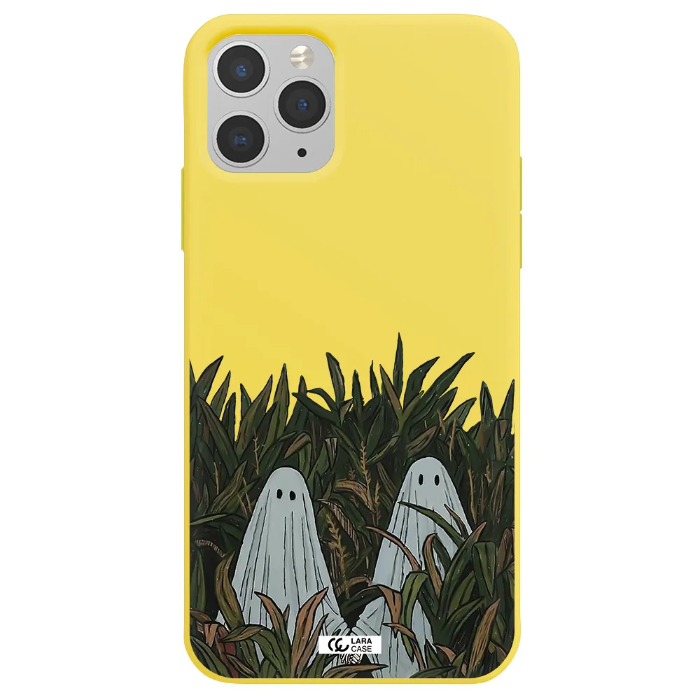 a group of ghosts in a field of grass Apple iPhone 11 pro Silicone canary yellow Case