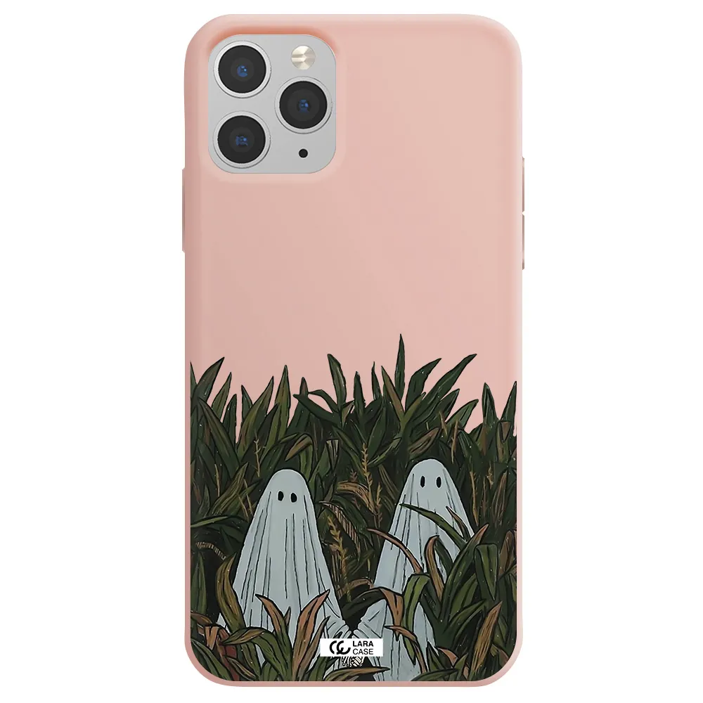 a group of ghosts in a field of grass Apple iPhone 11 pro Silicone pastel pink Case