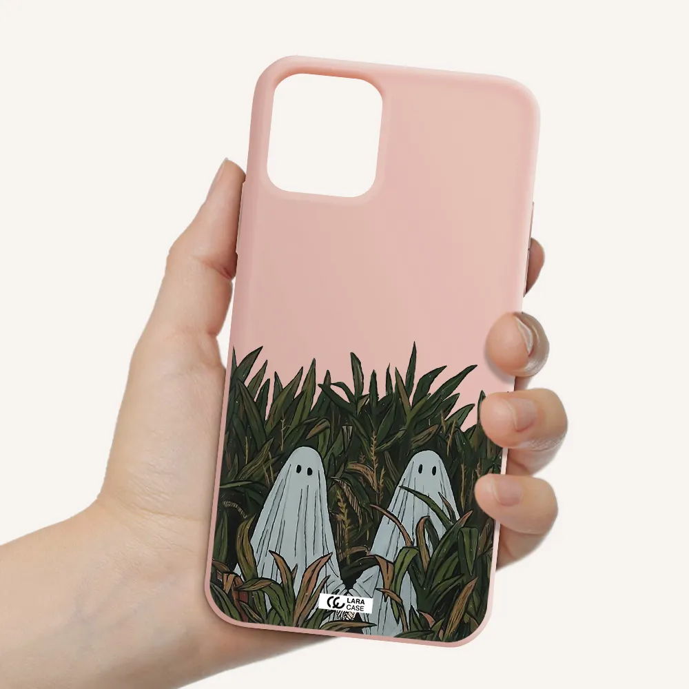 a group of ghosts in a field of grass Apple iPhone 11 pro Silicone pastel pink Case