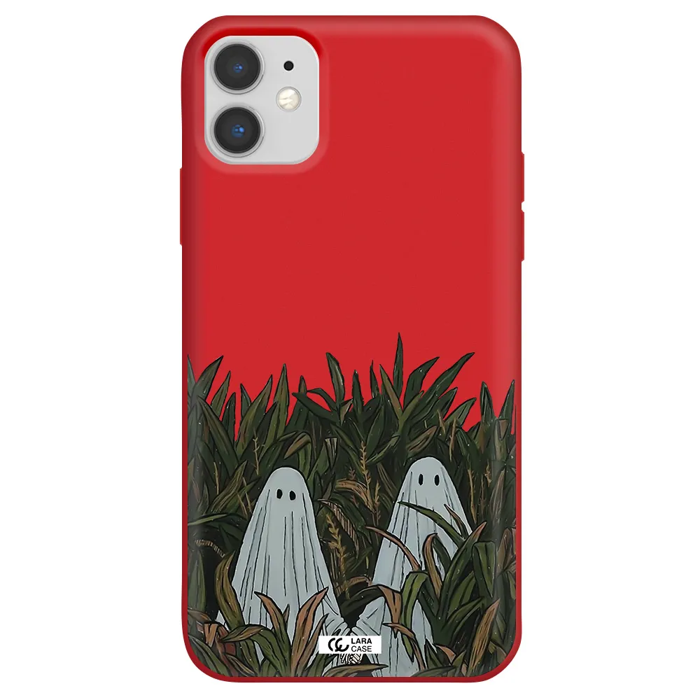 a group of ghosts in a field of grass Apple iPhone 11 Silicone Imperial Red Case