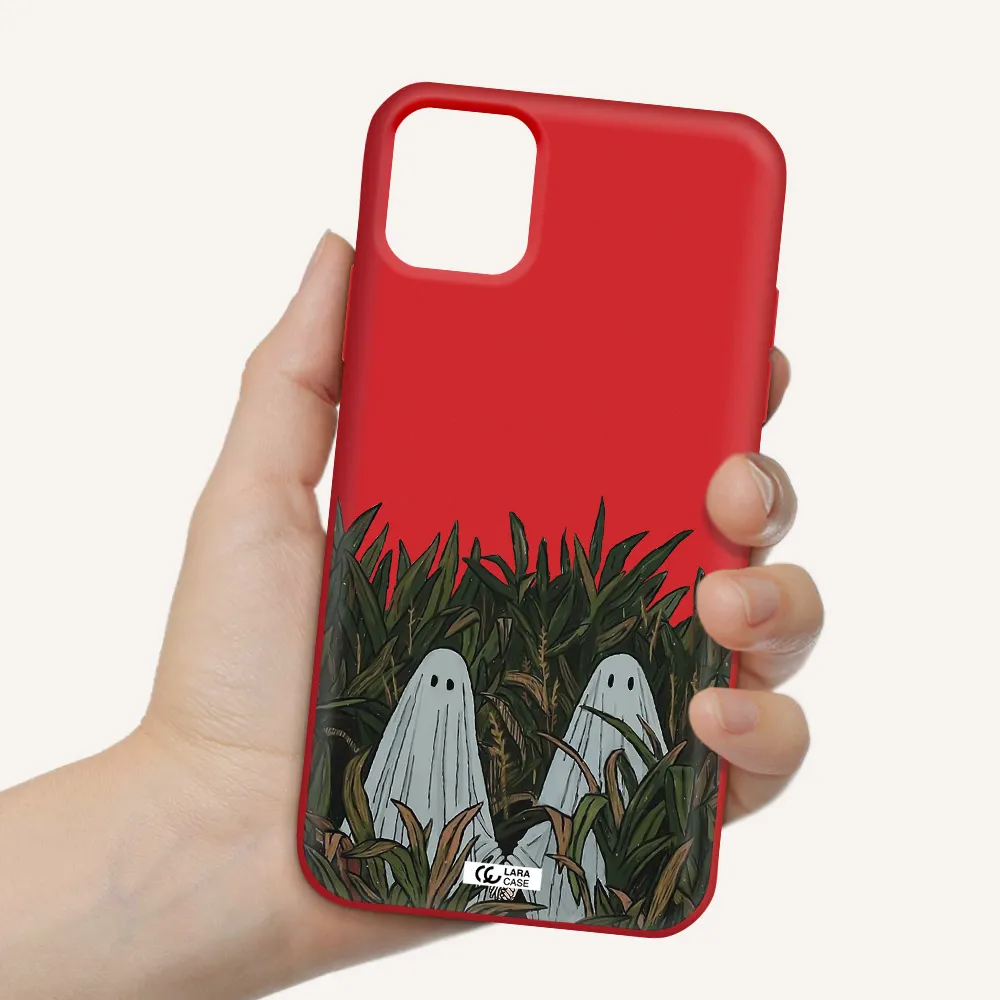 a group of ghosts in a field of grass Apple iPhone 11 Silicone Imperial Red Case
