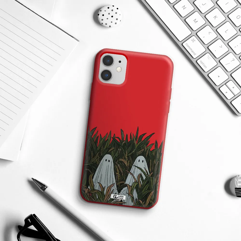 a group of ghosts in a field of grass Apple iPhone 11 Silicone Imperial Red Case