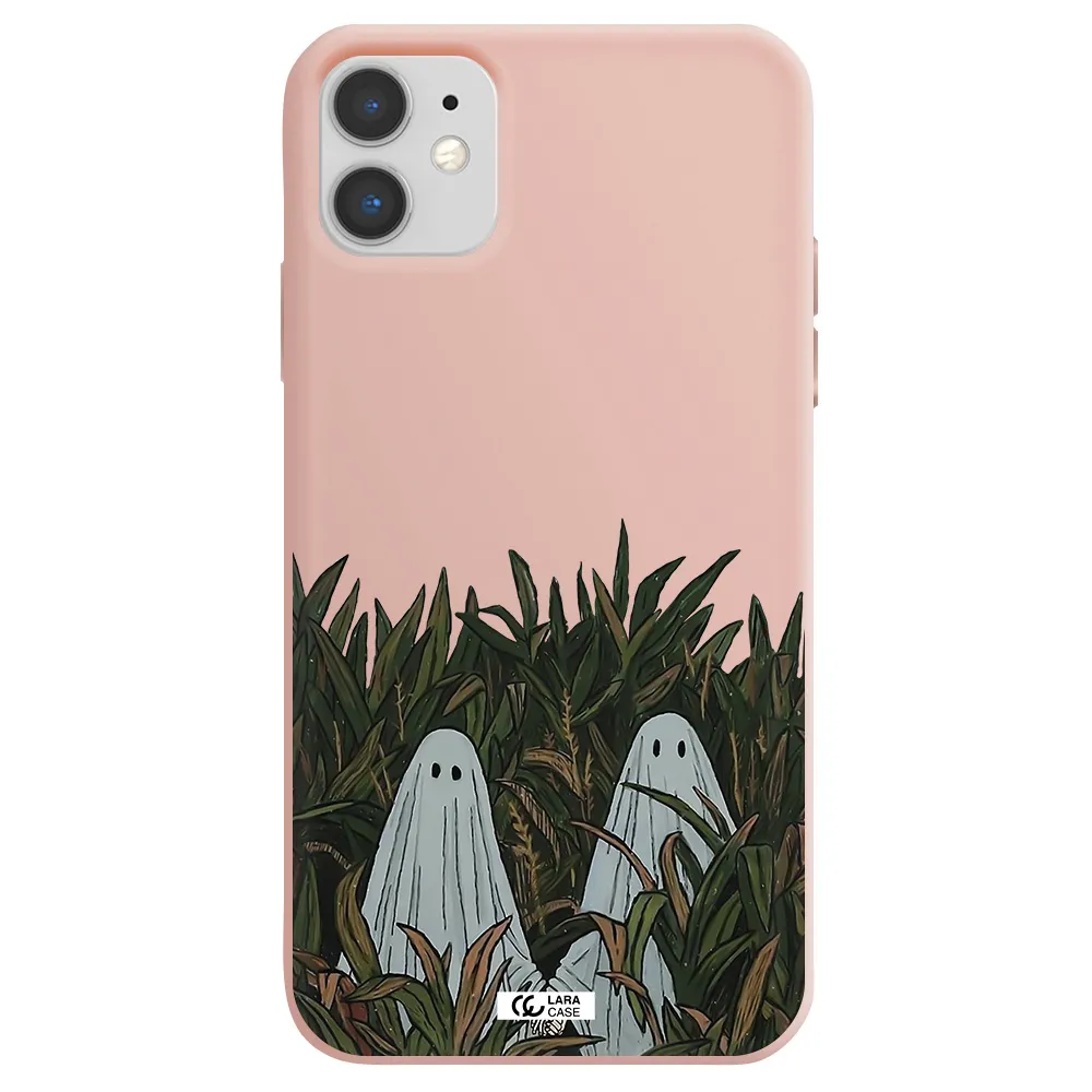 a group of ghosts in a field of grass Apple iPhone 11 Silicone pastel pink Case