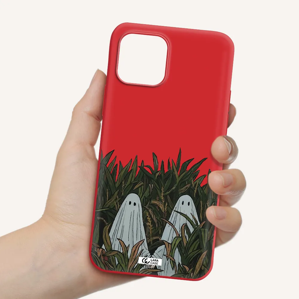 a group of ghosts in a field of grass Apple iPhone 12 mini Silicone Imperial Red Case
