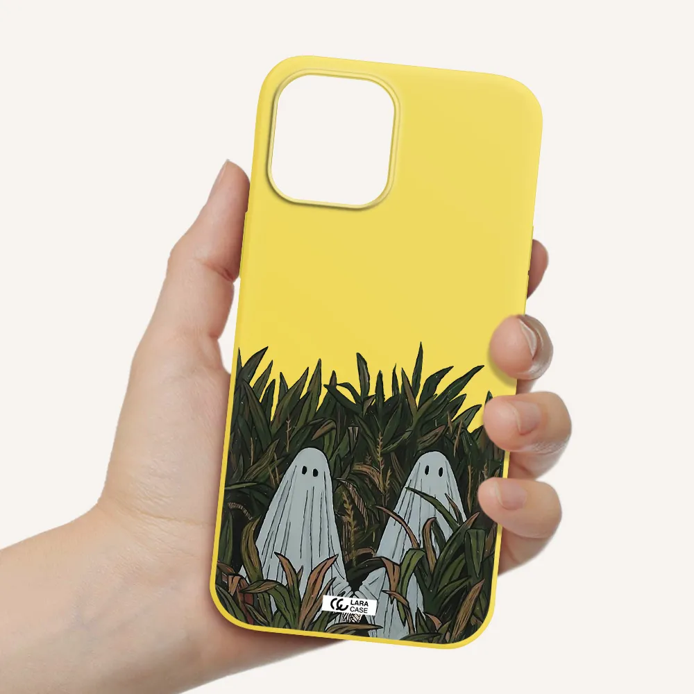 a group of ghosts in a field of grass Apple iPhone 12 pro max Silicone canary yellow Case