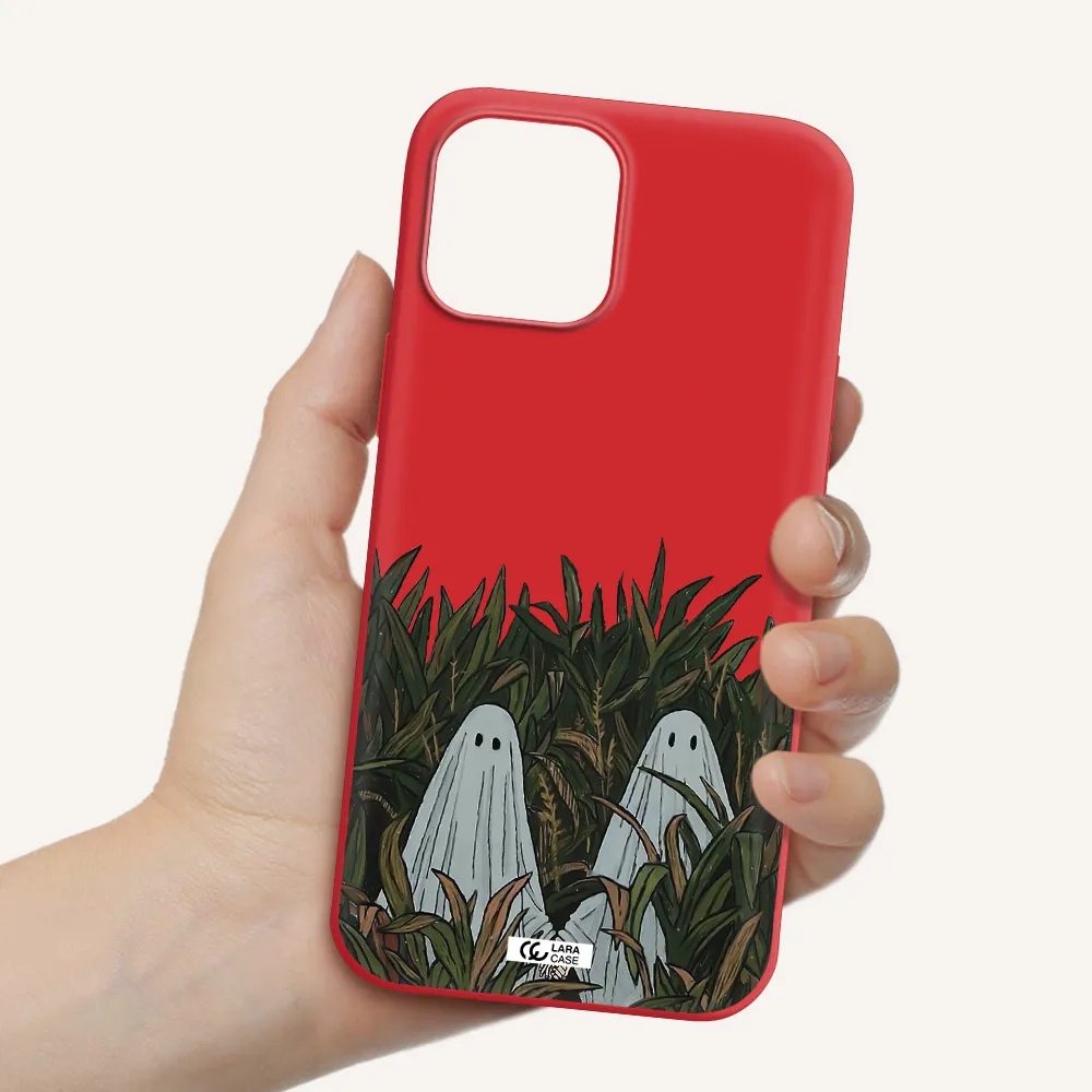 a group of ghosts in a field of grass Apple iPhone 12 pro max Silicone Imperial Red Case