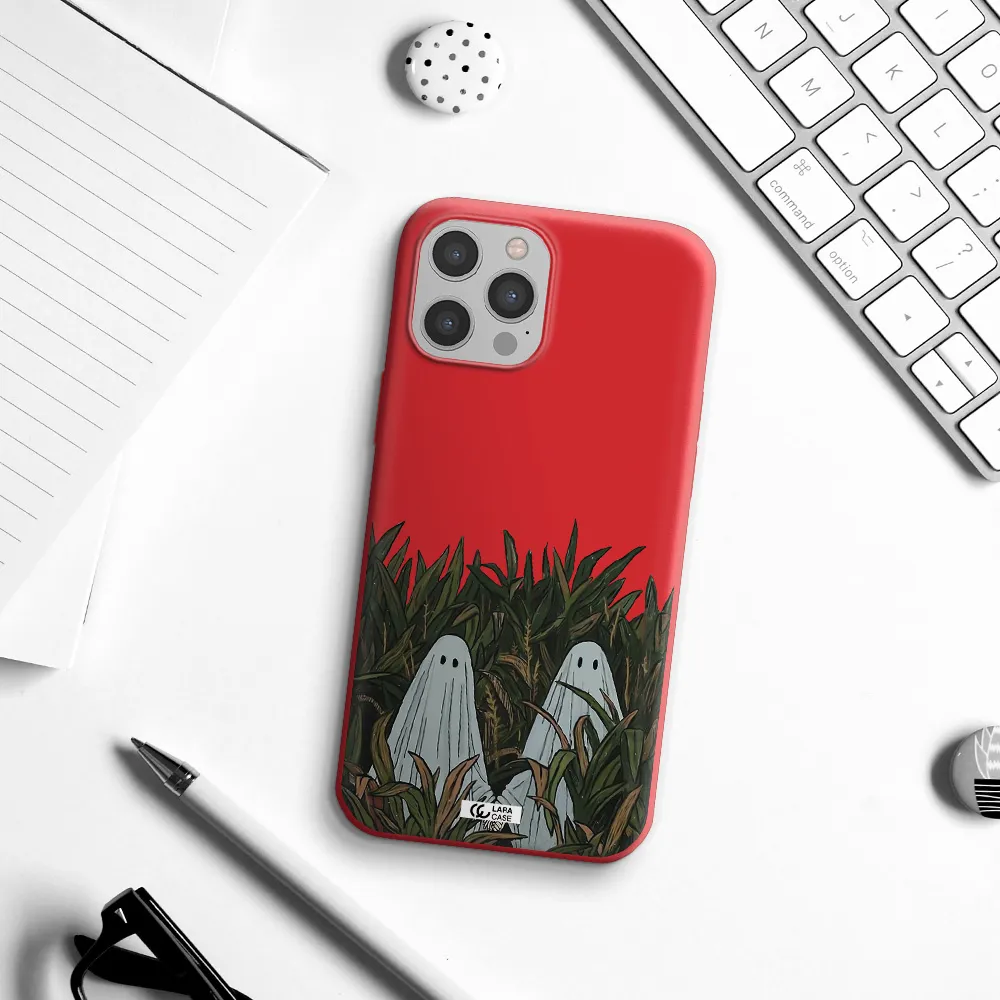 a group of ghosts in a field of grass Apple iPhone 12 pro max Silicone Imperial Red Case