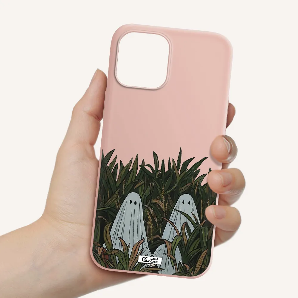 a group of ghosts in a field of grass Apple iPhone 12 pro max Silicone pastel pink Case