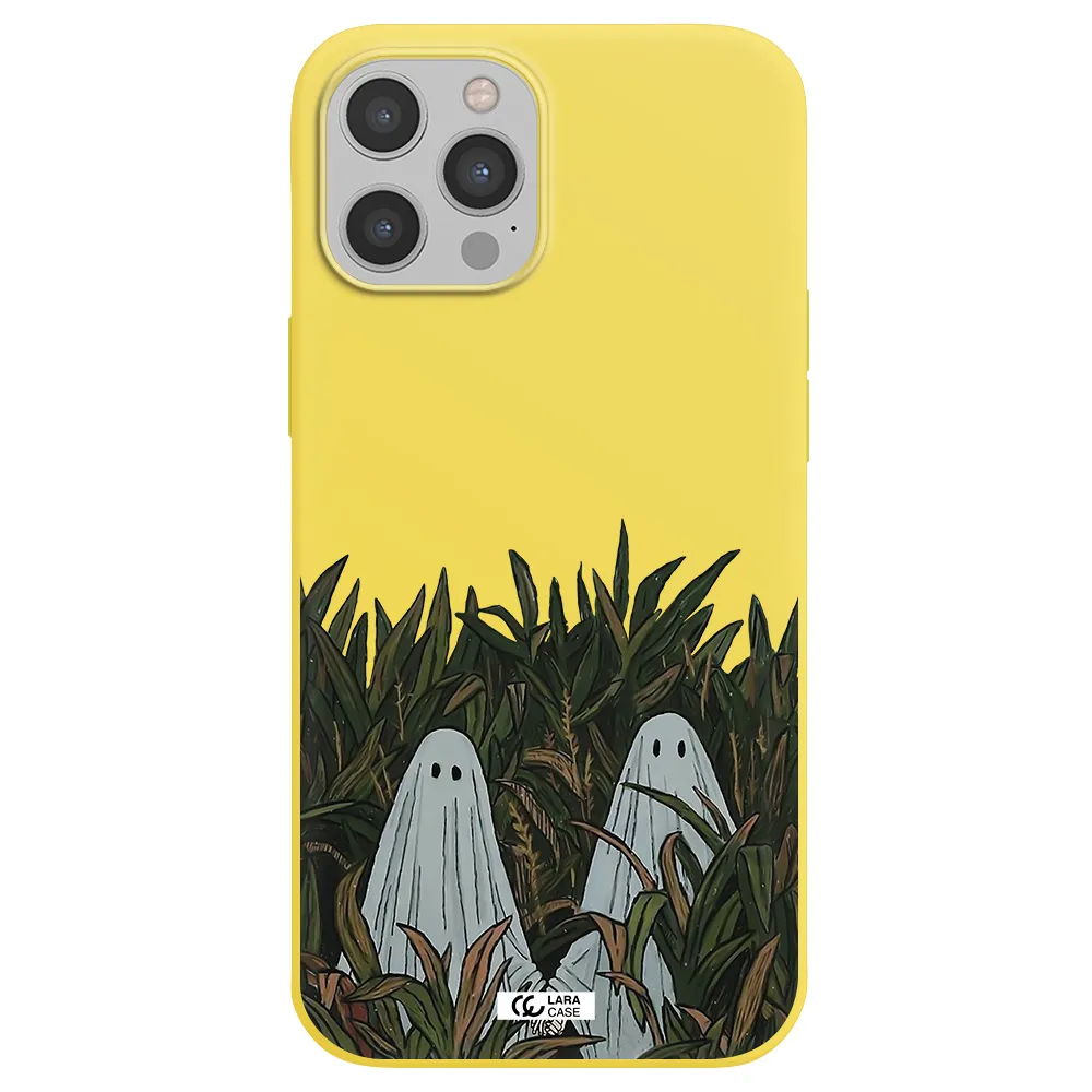 a group of ghosts in a field of grass Apple iPhone 12 pro Silicone canary yellow Case