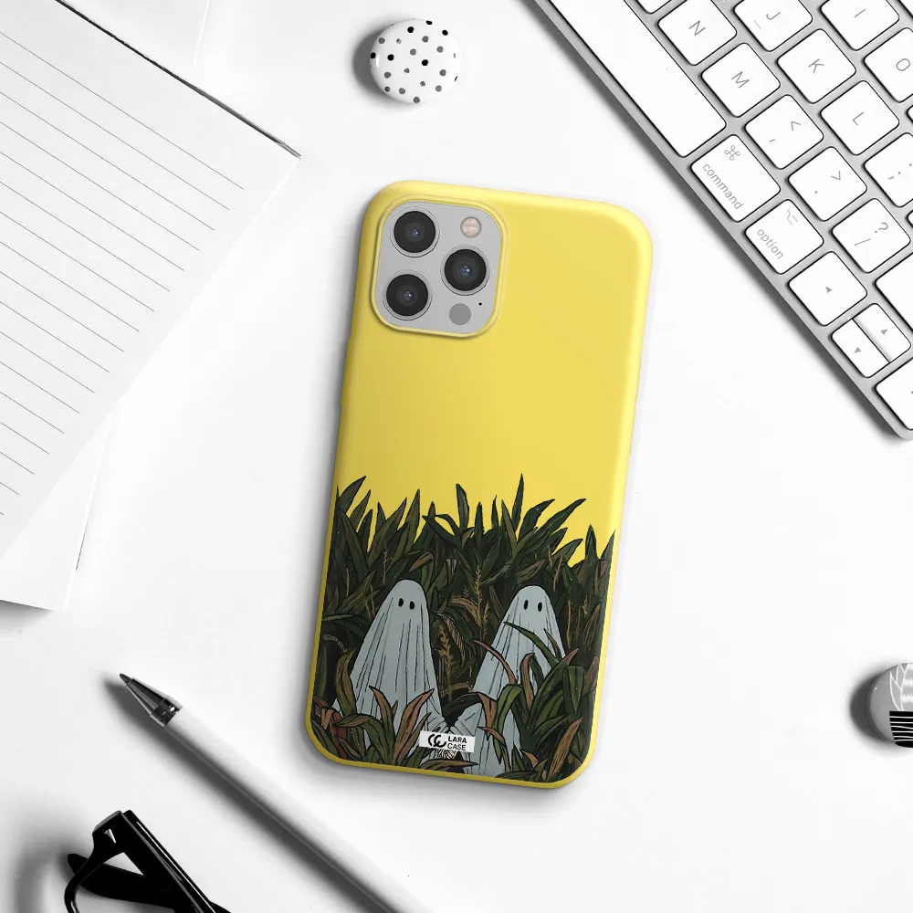 a group of ghosts in a field of grass Apple iPhone 12 pro Silicone canary yellow Case
