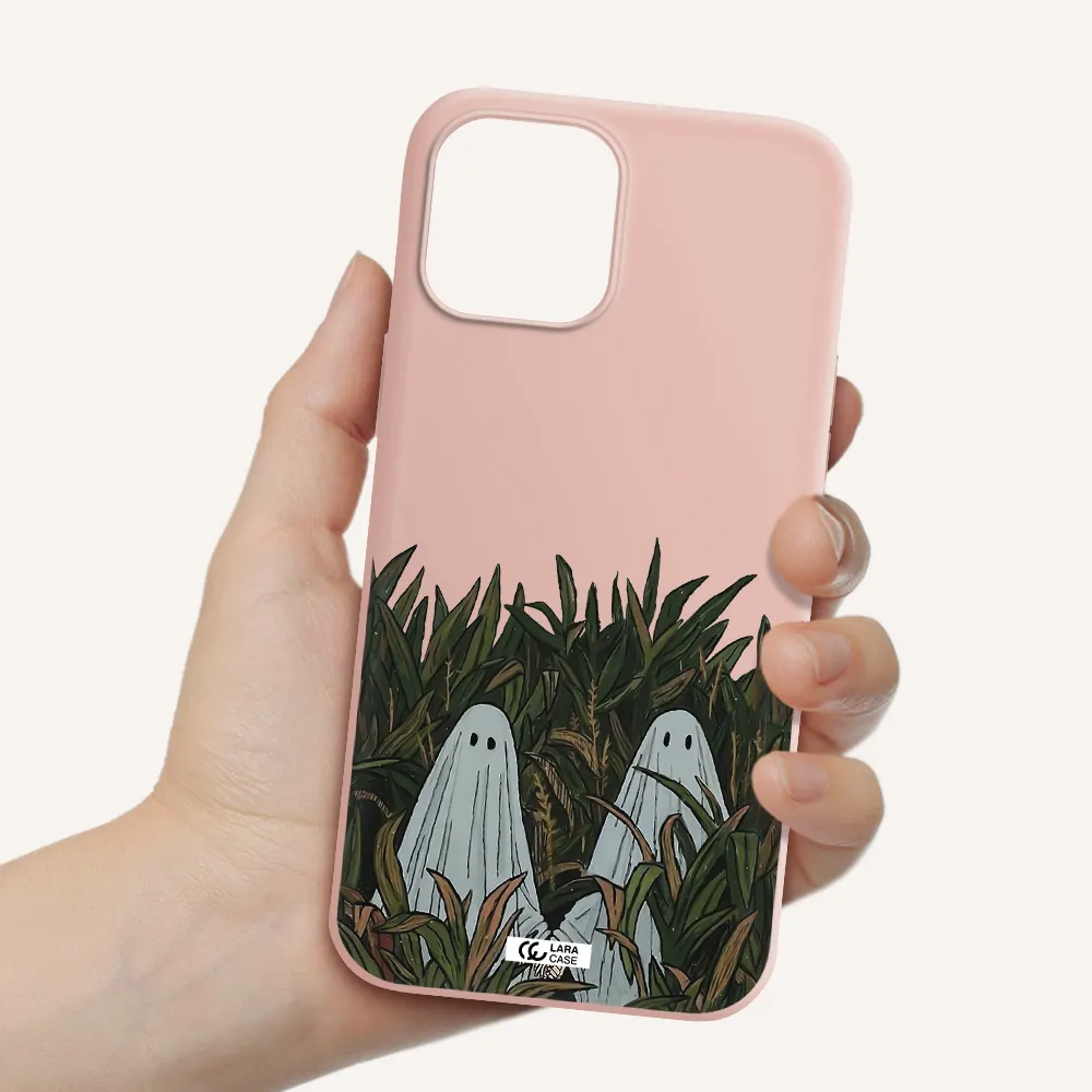a group of ghosts in a field of grass Apple iPhone 12 pro Silicone pastel pink Case