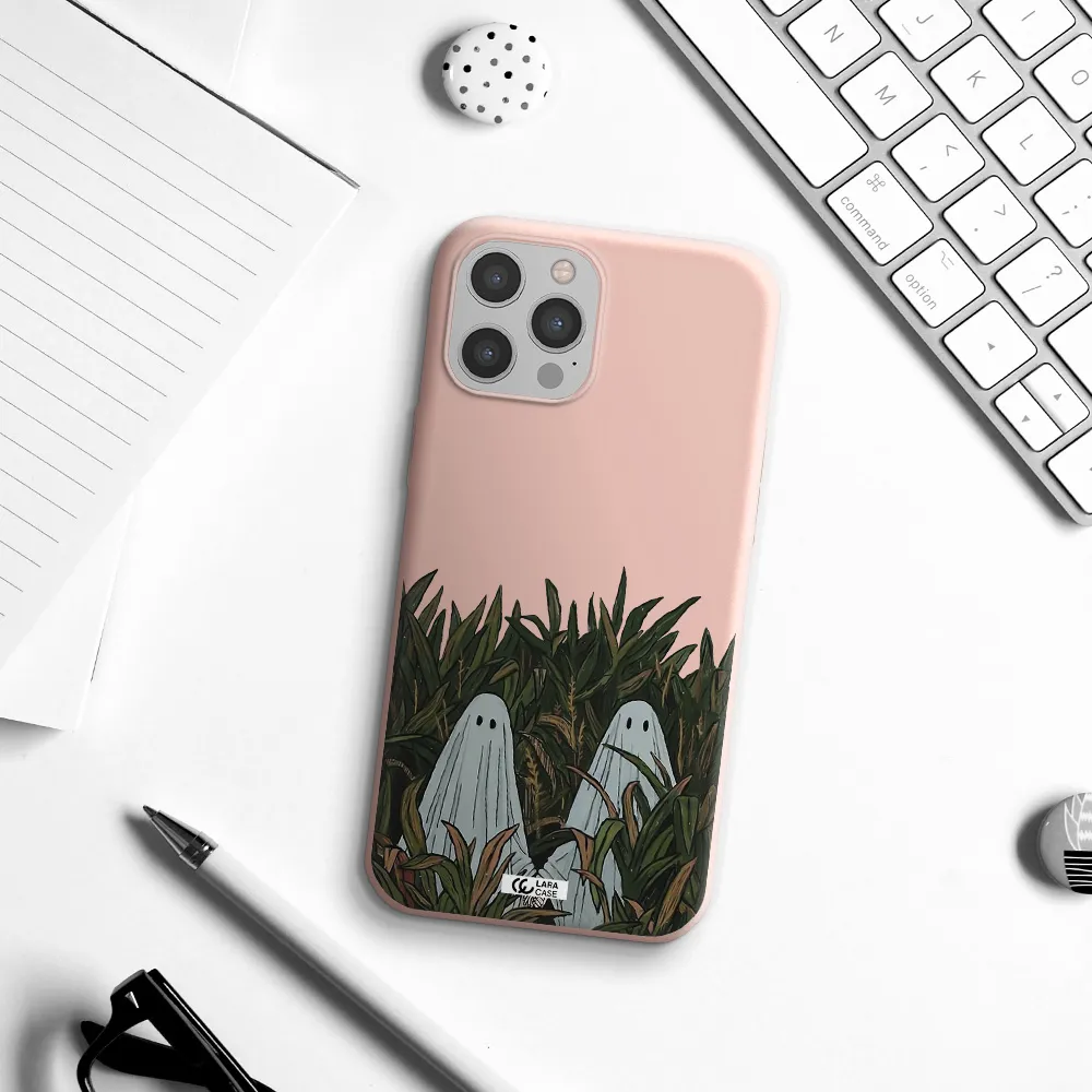 a group of ghosts in a field of grass Apple iPhone 12 pro Silicone pastel pink Case