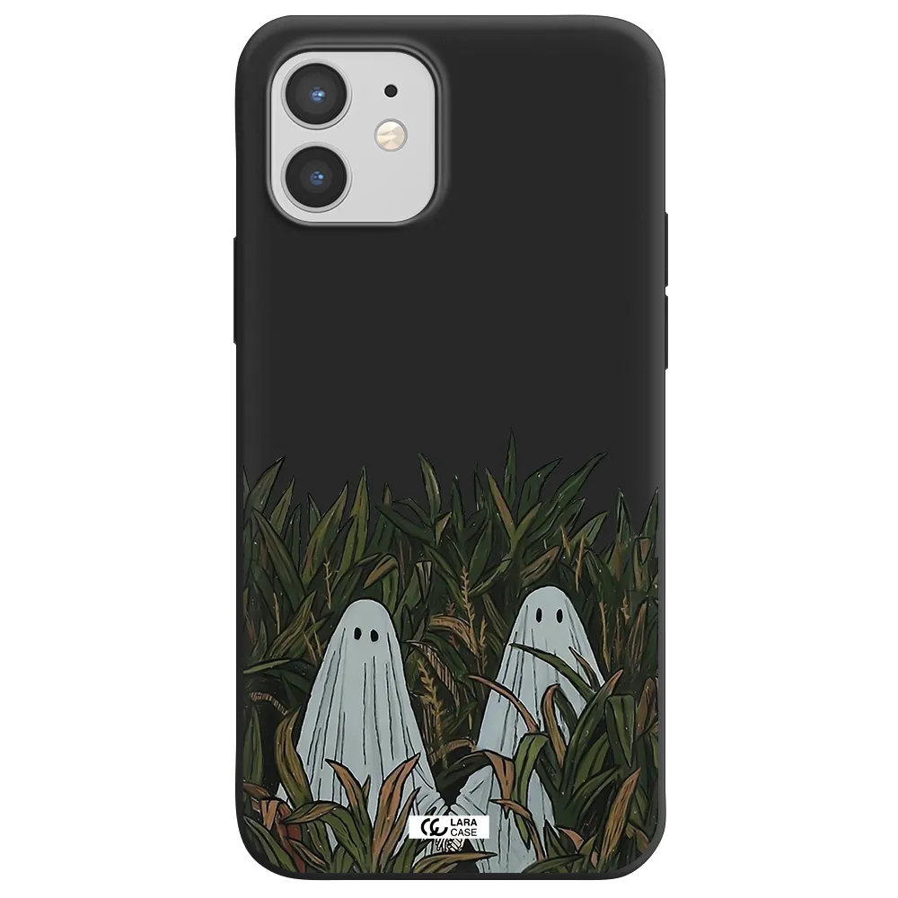 a group of ghosts in a field of grass Apple iPhone 12 Silicone black Case