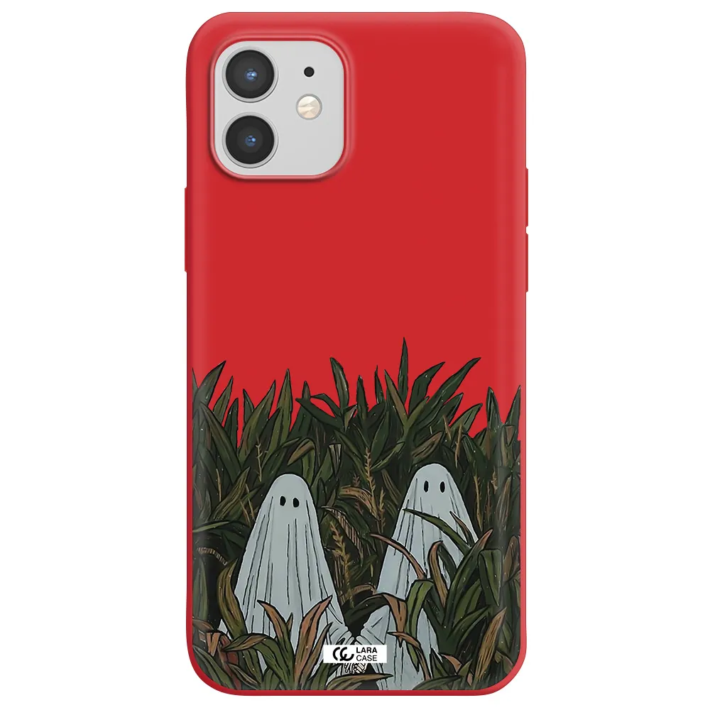 a group of ghosts in a field of grass Apple iPhone 12 Silicone Imperial Red Case