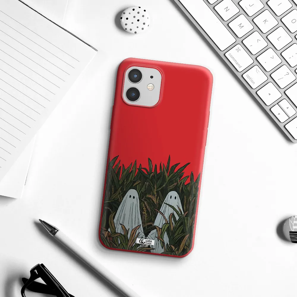 a group of ghosts in a field of grass Apple iPhone 12 Silicone Imperial Red Case