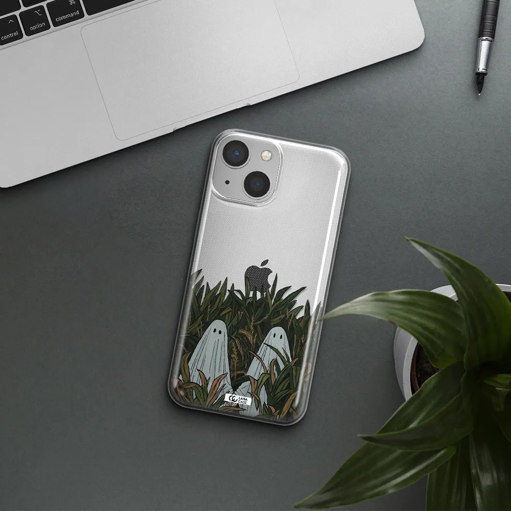 a group of ghosts in a field of grass Apple iPhone 13 mini Clear TPU Case