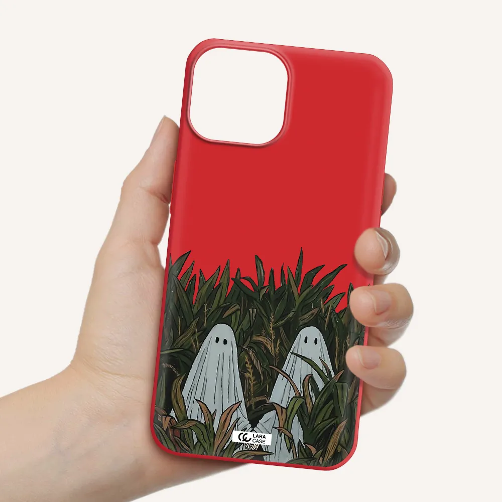 a group of ghosts in a field of grass Apple iPhone 13 mini Silicone Imperial Red Case