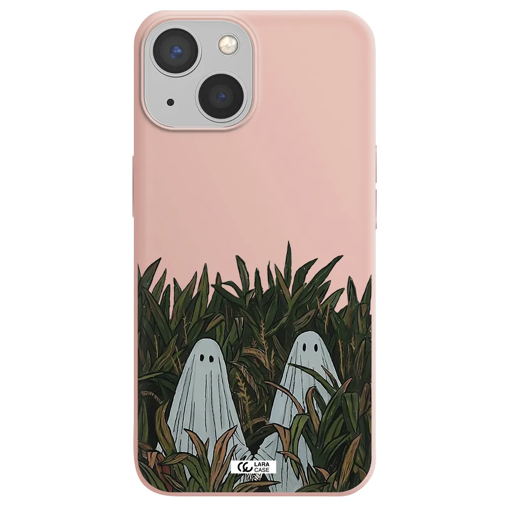 a group of ghosts in a field of grass Apple iPhone 13 mini Silicone pastel pink Case