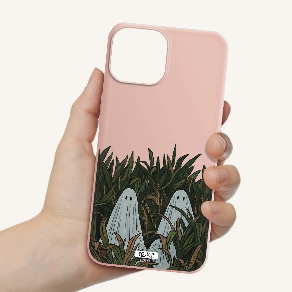 a group of ghosts in a field of grass Apple iPhone 13 mini Silicone pastel pink Case
