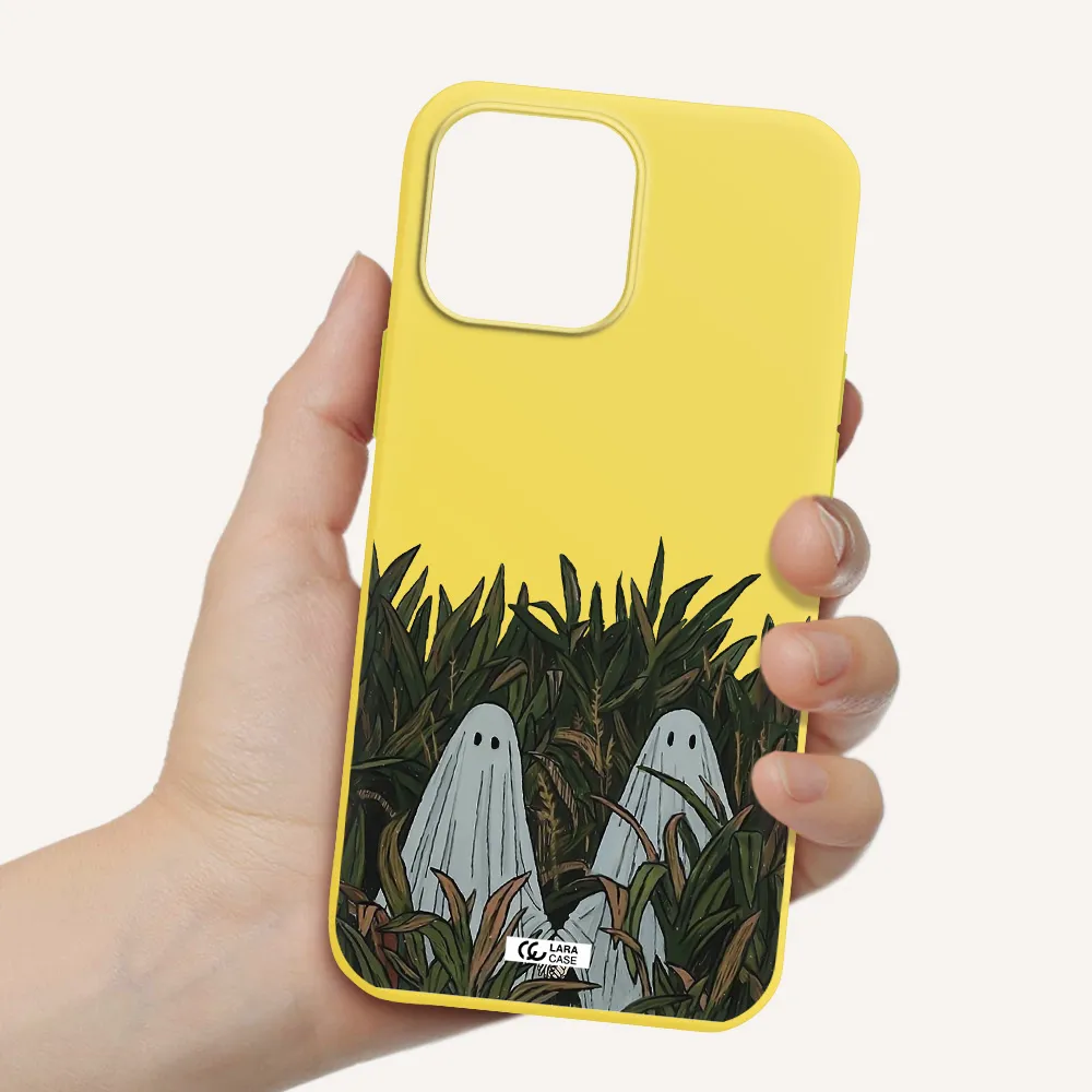 a group of ghosts in a field of grass Apple iPhone 13 Pro Max Silicone canary yellow Case