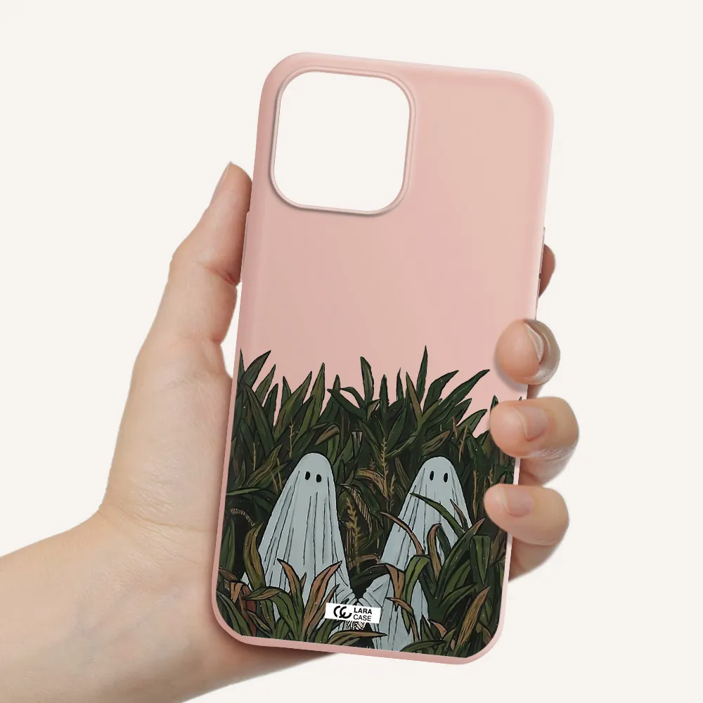 a group of ghosts in a field of grass Apple iPhone 13 Pro Max Silicone pastel pink Case