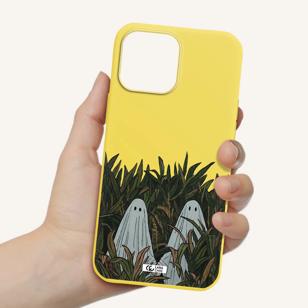 a group of ghosts in a field of grass Apple iPhone 13 Pro Silicone canary yellow Case
