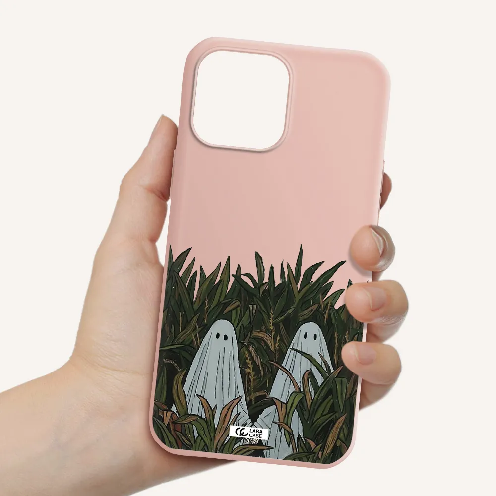 a group of ghosts in a field of grass Apple iPhone 13 Pro Silicone pastel pink Case