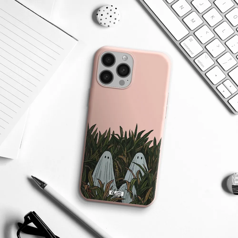 a group of ghosts in a field of grass Apple iPhone 13 Pro Silicone pastel pink Case