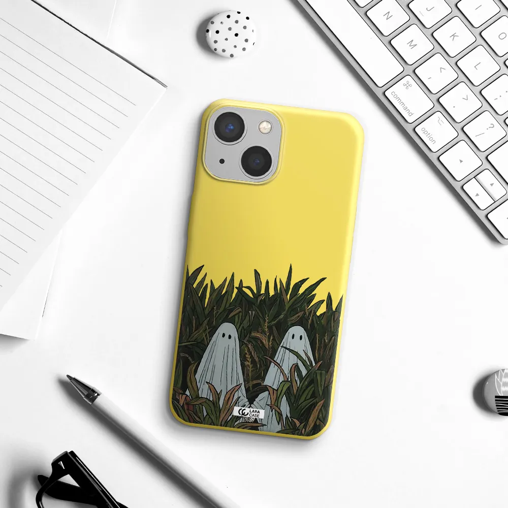 a group of ghosts in a field of grass Apple iPhone 13 Silicone canary yellow Case