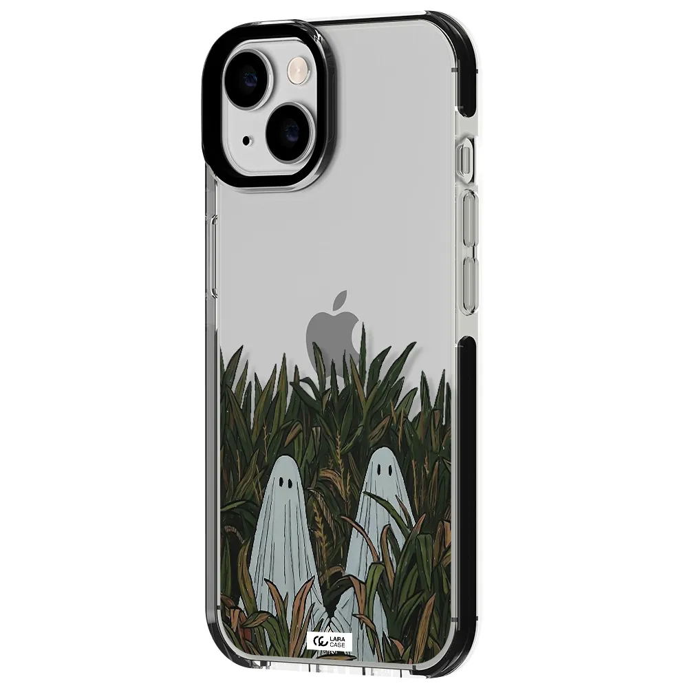 a group of ghosts in a field of grass Apple iPhone 14 impact black border Case