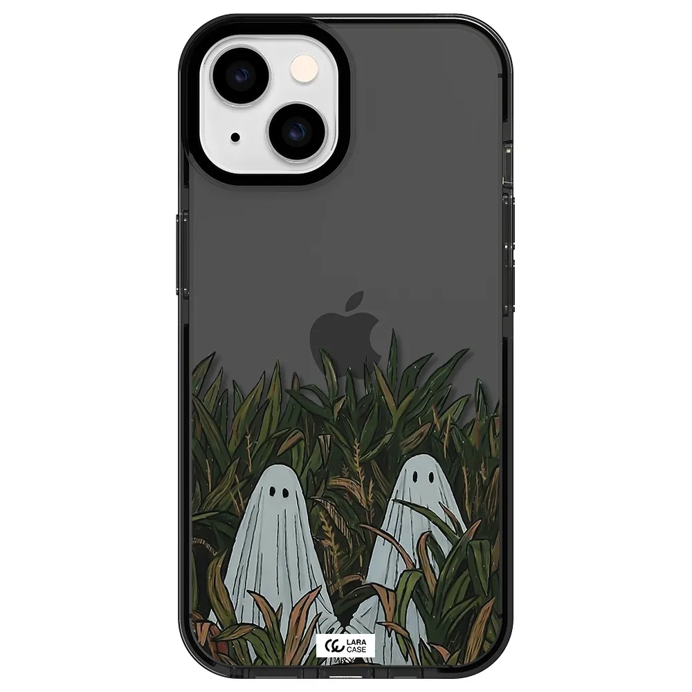 a group of ghosts in a field of grass Apple iPhone 14 impact Smoke Black Case