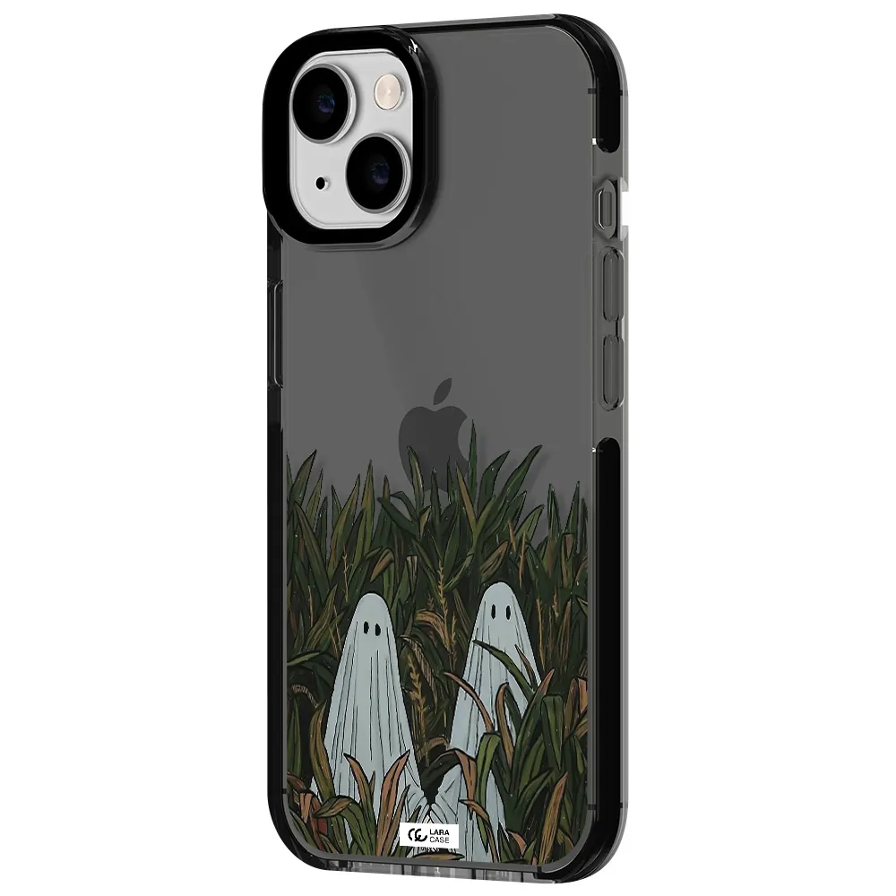 a group of ghosts in a field of grass Apple iPhone 14 impact Smoke Black Case