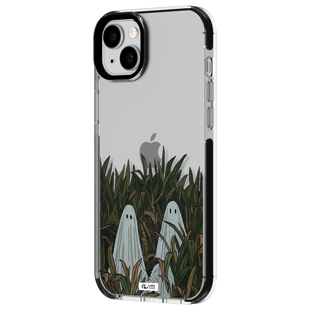 a group of ghosts in a field of grass Apple iPhone 14 plus impact black border Case